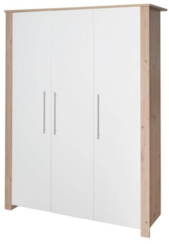 roba Kinderkleiderschrank 3-türig Malo - Schrank für Baby- & Kinderzimmer mit hochwertigen Metallgriffe - Holz weiß lackiert/Holzdekor Artisan Eiche