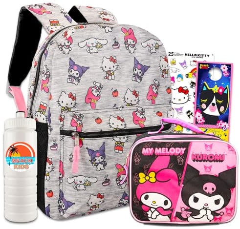 Hello Kitty Rucksack-Set mit 40,6 cm Rucksack, Lunchbox, Wasserflasche, Aufklebern | Hello Kitty Schulbedarf