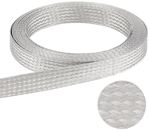 UNICRAFTALE 4m Stainless Steel Braided Tape Expandable Braided Cable Sleeve Knitting Scalable Network Ribbon Flat Wire Sleeve Cord Protector Wire for Protect Cable Wide:14mm