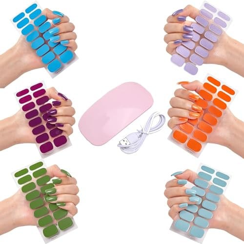 Quinnas Nails, Quinnas Gel Nail Stickers with Uv Light Kit, Fully Cured Gel Stickers, Diy Gel Nail Stickers Kit, Easy To Apply (B)
