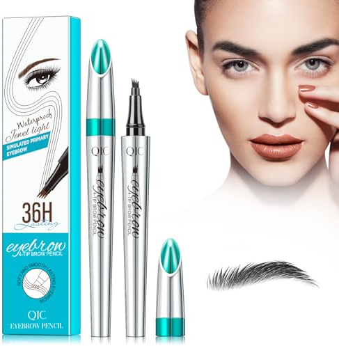 3D Augenbrauenstift,Wasserdichter Augenbrauenstift mit 4 Gabelspitze Applikator,Brauenstift Langanhaltend Natürliche Augenbrauen(Schwarz)