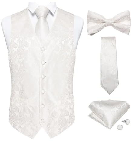Wjnvfioo Modisches Anzugweste, Krawatten-Set für Herren, Bräutigam, Seidenkleid, Westen-Set für Hochzeit, Bankett, Party, Herren, Weste, Krawatte, Fliege