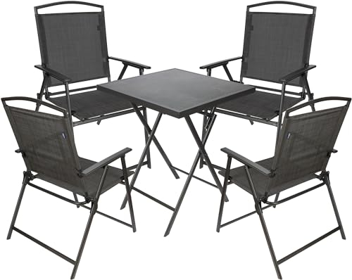 BRUBAKER Garten Sitzgruppe Bergamo - 1 Klapptisch eckig mit 4 Camping Stühlen - Wetterfest und platzsparend - Gartenstühle Campingstühle mit Tisch für Balkon und Terrasse - Dunkelgrau