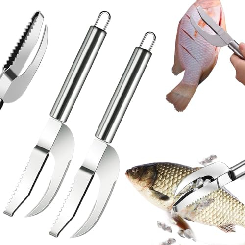 2024 Upgrade 3 in 1 Fish Knife,3 in 1 Shrimp Line Fish Knife,Multi Fish Scale Knife Stainless Steel Shrimp Whisker Peeler Tool,Maw Knife Cleaner Tool Kitchen Accessory(2pcs)