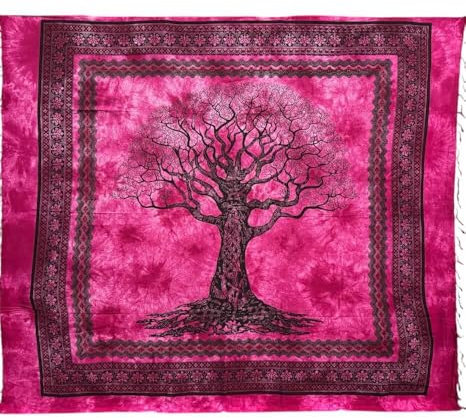 Seamar Großer Überwurf New Baum, Sofaüberwurf aus 100% recycelter Baumwolle mit Fransen, 210 x 230 cm, Strandtuch (Fuchsia)