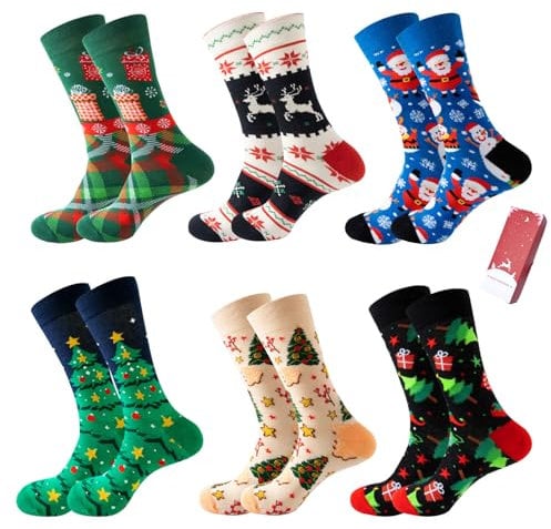 Herren Weihnachtssocken Mit Box Stricksocken Wadensocken Baumwolle Weihnachtsgeschenke für Manner(Größe 39-46)