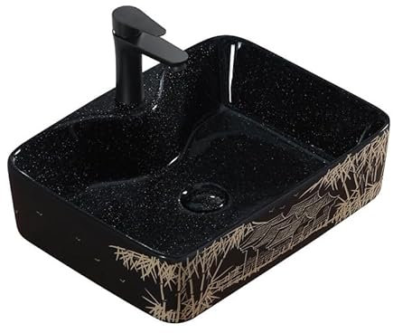 CUISGOR Lavabo de baño Empotrado Lavabo de encimera Retro, Lavabo de cerámica for el hogar, Lavabo de baño, Fregadero Personalizado con patrón Tallado a Mano Lavabos de baño