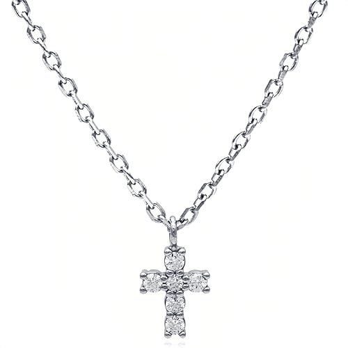 Evensee Halskette Damen Silber 925, Rhodium Plattiert Kreuz Anhänger, Kette Mit Zirkon Kreuz Schmuckstück, Edle Weißgold Collier, Geschenk für Frauen