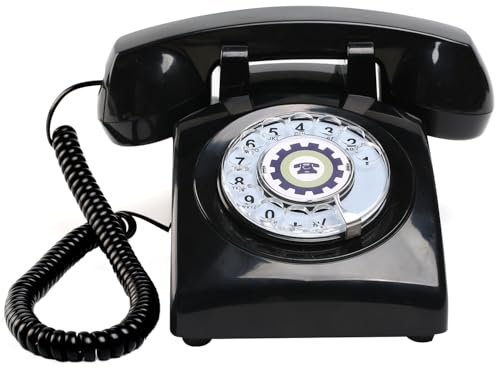 Aktualisiertes Retro-Drehtelefon, altes Vintage-Telefon (Ringer hoch oder aus), Vintage-Drehwahltelefon (abnehmbares Kabel), antikes Telefon für Festnetz, Zuhause, Hotel, Schule, Schwarz