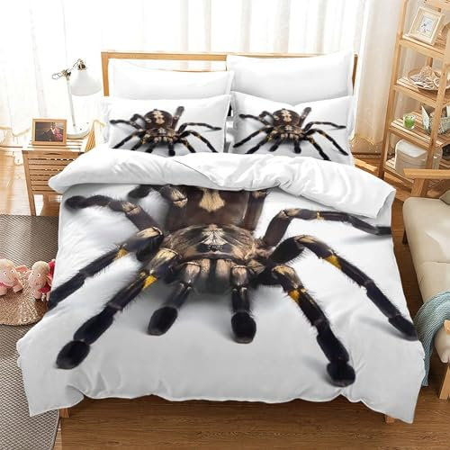 GDEKCIEAS Realistische Vogelspinne Bettwäschegarnitur 3D Gedruckter Mädchen Junge Kinder Bettbezug Set Bettwäsche Weich Microfaser Und Kissenbezüge Reissverschluss 3 Teilig Double（200x200cm）