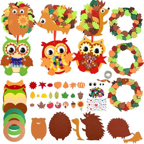 Elfinfi Kreativ Herbst Bastelset - DIY Tieren und Kränze für Dekoration von Fenster, Tür und Wände - Aktivitäten für Kinder in der Schule