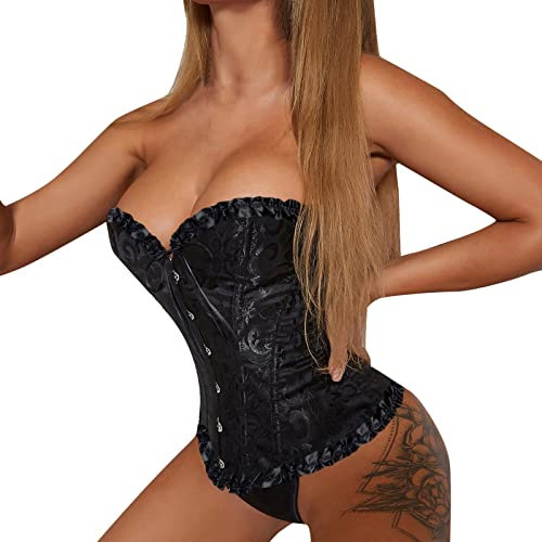 Gyaimxfu Damen Spitze Überbrust Korsett Sexy Mode Piraten Kostüm Corsage Bustier Corset Steampunk Korsett Gürtel Retro Breite Korsett Verstellbare Corsage Bustier Für Hochzeit, Party, Bustier