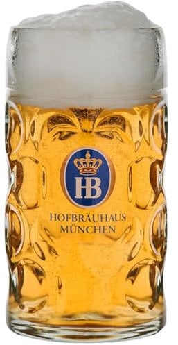 Hofbräuhaus München Bierkrug 0,5 L Original Isarseidel | Maßkrug | Bierglas | Krug mit HB-Wappen und Traditionellem Schriftzug, Geschenkidee für Bierliebhaber (1 Stück, 0,5 L)