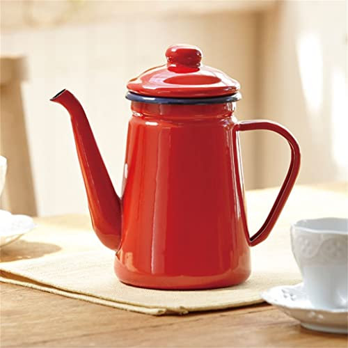 Enamel Coffee Pot Pour Over Milk Water Jug Pitcher Barista Teapot Kettle for Gas Stove and Induction Cooker (Color : Red, Size : 1.1L) (Red 1.1L)