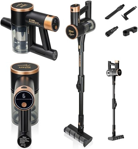 Akku Staubsauger 3in1 kabelloser Handsauger Bodenstaubsauger für Tierhaare Teppich Hartböden mit LED Display HEPA Filter kraftvoller Handstaubsauger kabellos - Faltbar - Anti-Tangle-Bodenbürste