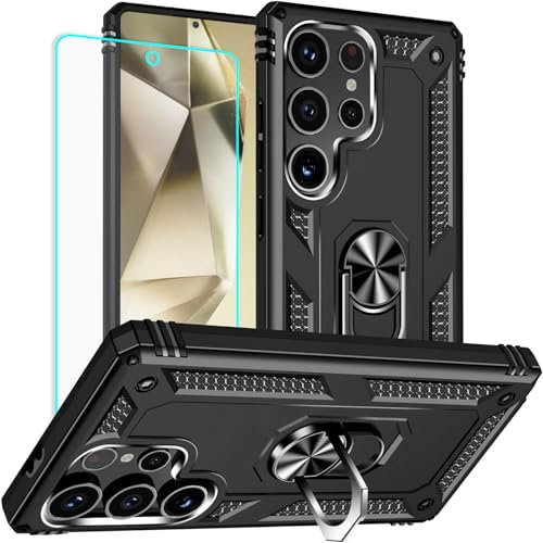 for Samsung S24 Ultra Case with Screen Protector: Military Grade Protective Cases with Ring Holder Kickstand for - Samsung Galaxy S24 Ultra (Black)