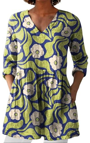 Leinenbluse Damen, Blusenshirt Langarm Sommer Leinen Shirt Sommerblusen Leicht Strand Tunika Luftig Boho Elegante Oberteile Tshirt Longshirt Blusen & Tuniken Für Damen Deal des Tages