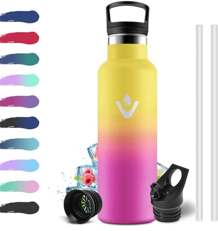 KollyKolla Trinkflasche 500ml, Auslaufsicher Wasserflasche mit Strohhalm, Sport Thermosflasche Kohlensäure Geeignet, Doppelwandige Vakuumisolierte, Isolierflasche für Schule, Camping, Büro, Reisen