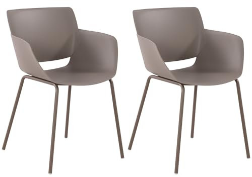CLP 2er Set Gartenstuhl Alpena I wetterfest und UV-beständig I Metallgestell I Sessel für draußen I Esszimmerstuhl, Farbe:Taupe