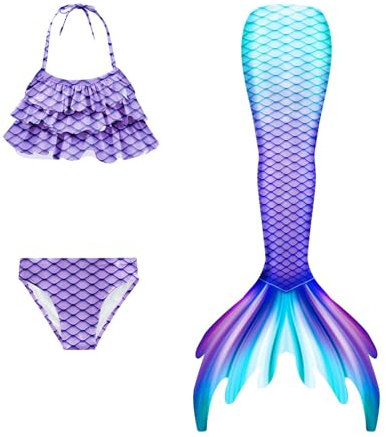 𝙈eerjung𝙛rau 𝙁losse 𝙈ädchen mit Bikini Sommer 𝙈ono𝙛losse Mädchen Bikini Set 3-teilig Sommer Dreiteiliger Badeanzuge mit Rock Mode Sunny Bademode Schwimmen Badebekleidung für Kinder 4-15 Jahre