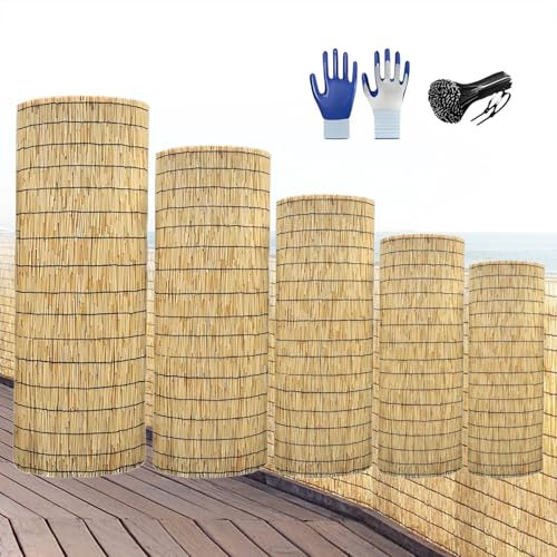 Recinzione in Canne Naturali, Canniccio per Balcone, Pali in Legno per Recinzione 30cm 60cm 90cm 120cm 150cm Copertura Recinzione Giardino Ringhiera Balcone in Bamboo(Black Line of Log)
