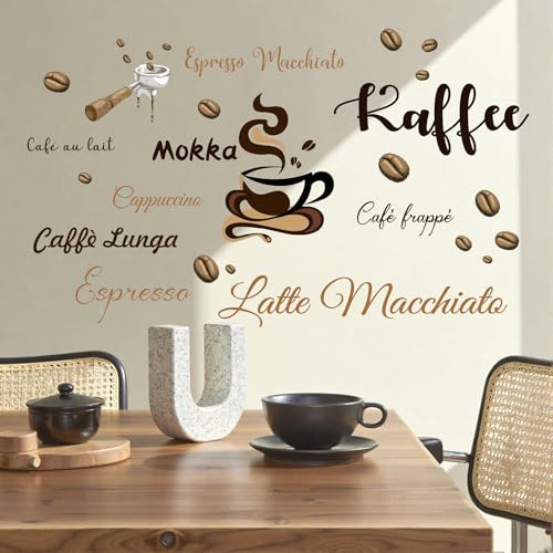 KAIRNE Kaffee Wandaufkleber Espresso Latte Mokka Küche Café Bar Deko