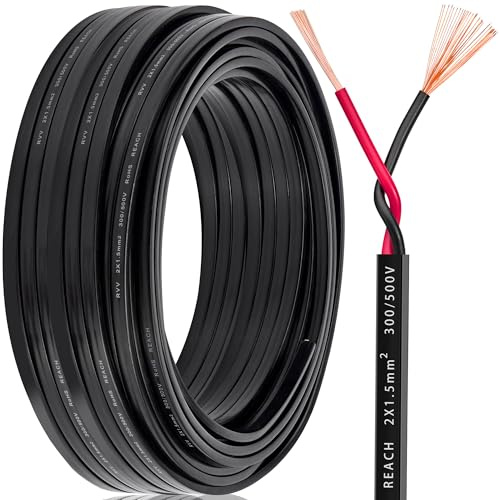 DARKGUARD Anhängerkabel 2 Polig 12V/24V - 2x1.5mm² FLRYY KFZ Kabel Fahrzeugkabel 2 Adrig Anhängerbeleuchtung Kabel - Kupferkabel Stromkabel Flexibel PVC Wasserfest (5M Flachkabel)