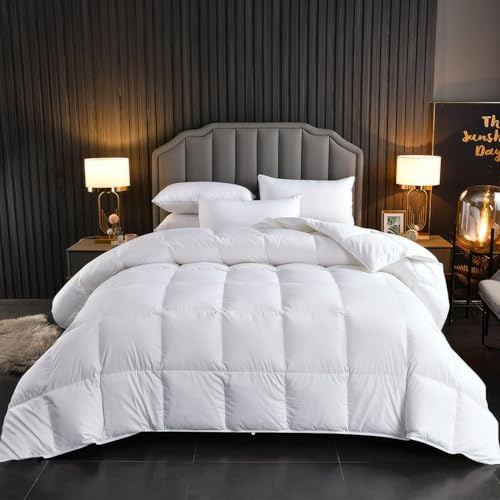 Luxurious Anti-Allergy Goose Feather & Down Duvet – 100% Cotton Cover Feather Proof – Super Soft Warm & Extra Thick Winter Quilt – Hypoallergenic Breathable Winter Duvet (10.5 Tog, Super King)