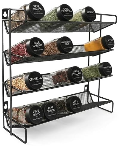 Generico Porta Spezie 3 Ripiani in Acciaio da Appoggio – Organizer Cucina Salvaspazio, Scaffale Porta Spezie per Barattoli, Dispensa e Piano di Lavoro, Design Antiscivolo