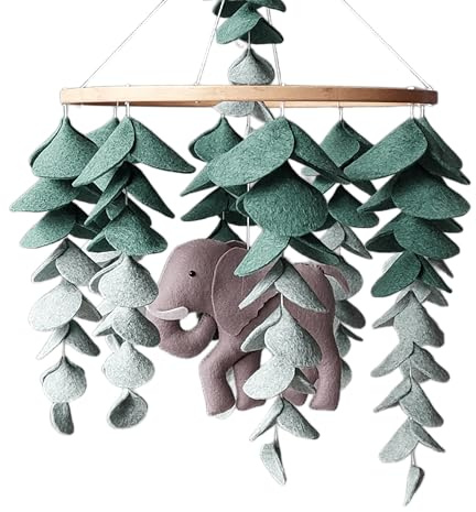 Elefanten Baby Mobile • Safari Kinderzimmer Deko • Jungle Krippen Mobile • Eukalyptus Blätter Mobile • Tropisches Hängemobile fürs Babyzimmer • Baby Geschenk