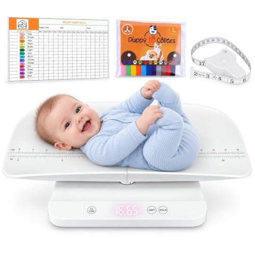 Nuscen Baby- und Haustierwaage, 150 kg Kapazität mit 60 cm abnehmbarem Tablett und Haltefunktion, digitale Baby-Waage für Säuglinge, Welpen, Erwachsene & Gegenstände, 5 Einheiten, Touch-Taste