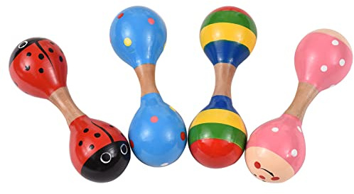 Aumotop Bunte Maracas aus Holz, 4 Stück, Mini-Shaker, Babyrasseln für Kinder, Glatte Oberfläche, Musikinstrumentenspielzeug für Kinder Im Vorschulalter