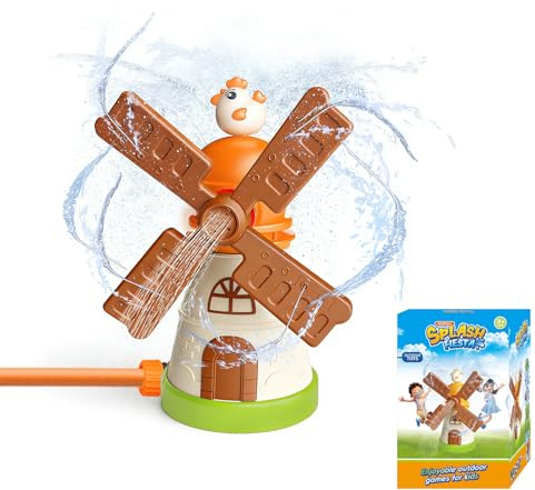 Wassersprinkle Toys for Kids, Cute Sprinkler, Outdoor Garden Lawn Watering Toys with Hose Clamps, Sprinkler Toys for Lawn, Garden, Pool party (Orange Windmill)