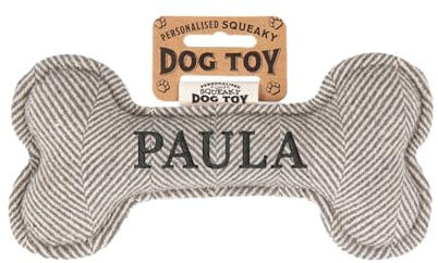 History & Heraldry Personalisiertes Quietschendes Hundespielzeug, Knochen Form, mit `Paula` Aufschrift, Stoffspielzeug für Hunde