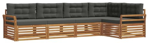 vidaXL Outdoor-Sofagarnitur mit Kissen 5 pcs Natur und Anthrazit, Gemütliches Outdoor-Set, modernes Ecksofa, robuster Loungesessel, Gartenmöbel, Terrasse zum Relaxen