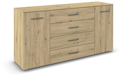 Rauch Möbel ADITIO, Kommode, Farbe Eiche Artisan, Breite 160 cm | Sideboard im zeitlosen Stil, 2-türig, 4 Schubladen, Soft-Close-Funktion, für Schlafzimmer, Gästezimmer, Wohnzimmer, Flur