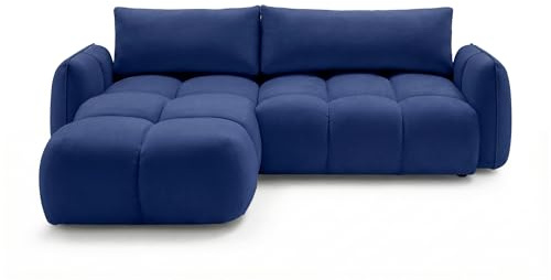 SOFILAND Ecksofa BELVEO mit Schlaffunktion und Bettkasten L-Form Ausrichtung Links Stoff Bluvel (Dunkelblau, Links)