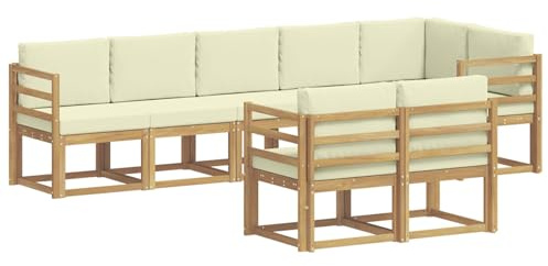 vidaXL Outdoor-Sofagarnitur mit Kissen 8 pcs Weiß und Creme Polyester, Moderne Sofa für draußen, Gartenmöbel-Set, wetterfest, gemütliche Terrassen-Lounge