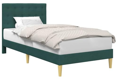 vidaXL Bettrahmen mit Kopfteil Dunkelgrün 90 x 200 cm Stoff, Bezahlbarer, rechteckiger Bettrahmen mit Sperrholz-Kopfteil, ideal für Dein minimalistisches Schlafzimmer