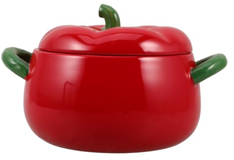 IMIKEYA Olla de Cerámica Roja de 900ml con Doble Asa en Forma de Tomate, Versátil y Fácil de Manejar para Servir en Reuniones y Ocasiones Obsequios