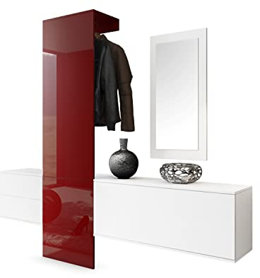 Vladon Garderobe Wandgarderobe Carlton Set 1, Made in Germany, Korpus in Weiß matt/Paneel in Bordeaux Hochglanz