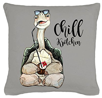 ilka parey wandtattoo-welt® Kissen Dekokissen Couchkissen Sofakissen Schildkröte mit Kokosnuss und Spruch Chill Krötchen inklusive Füllung k45 - ausgewählte Farbe: *mittelgrau*