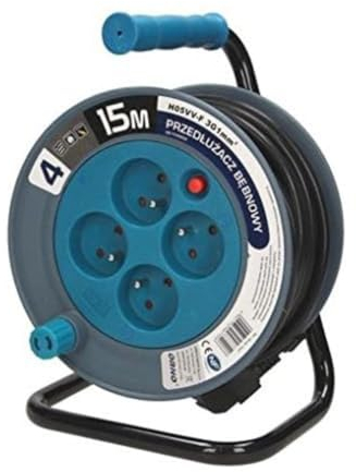 Orno AE-1339 Kabeltrommel, elektrisch, mit 4 Steckdosen, PVC-Kabel, H05VV-F, 3 x 1 mm², 15 m, Halterung aus Metall