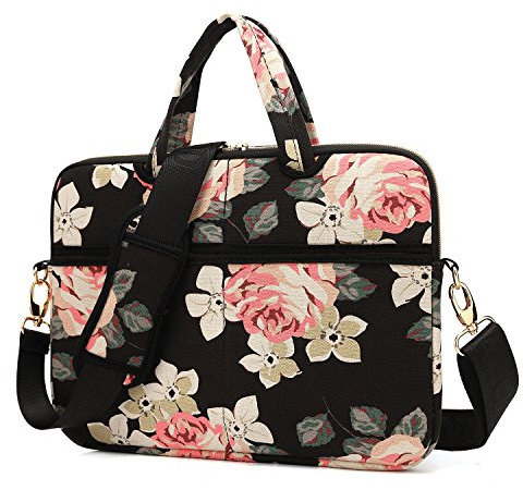 Kayond Messenger-Schultertasche aus Leinwandstoff, tragbar, 30,5–38,1 cm Schwarz Rose 14-14.1 inch