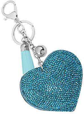 Bling Strass Herzform Schlüsselanhänger Glitzer Kristall Herz Quaste Schlüsselanhänger Schlüsselanhänger für Frauen Mädchen - Blau, blau, One size