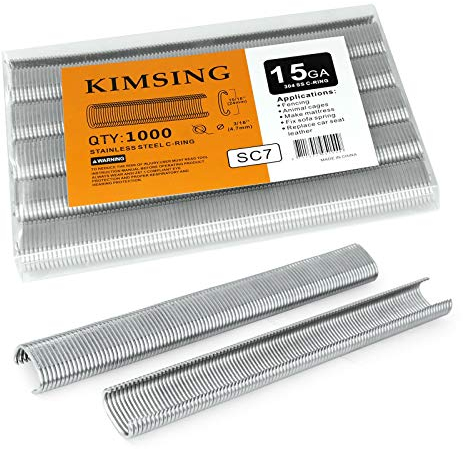 Kimsing SC7 15 Gauge 3/4 '' Krone 304SS C Ring Büroklammern C-Rings Hog Rings Hog Ring Metallklammern 304 Edelstahl Metall Clips Clips C-Ringpistole Befestigung Zubehör