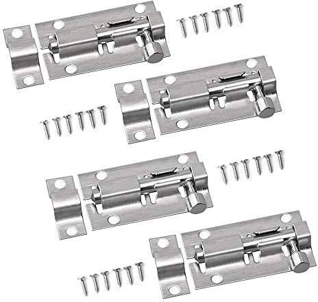 4 cerraduras de perno pequeños, cerradura deslizante de barril de puerta con tornillos para baño, puertas de mascotas, vallas, puertas de cobertizo, 50 mm