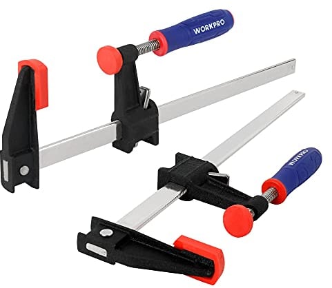 WORKPRO Sargento de Barra 2 Piezas, Juego de Abrazadera de Barra Metálica 300mm, Sargento de Tornillo de Liberación Rápida, Fuerza Máxima de Sujeción 272kg para Carpintería Madera