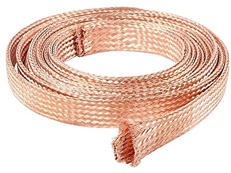 BAIWANLIN Alambre de Tierra Trenzado de Cobre Desnudo Cable Plano Plomo blindaje Metal Malla Alambre eléctrico conexión Longitud: 1m,50#:28x4.8mm