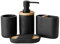 Badezimmer Zubehör Set, mit dekorativen Bambus/Holz Zubehör, Harz, Seifenspender, Zahnbürstenhalter, Seifenschale, Badezimmerdekoration, Küchenzubehör (schwarz)